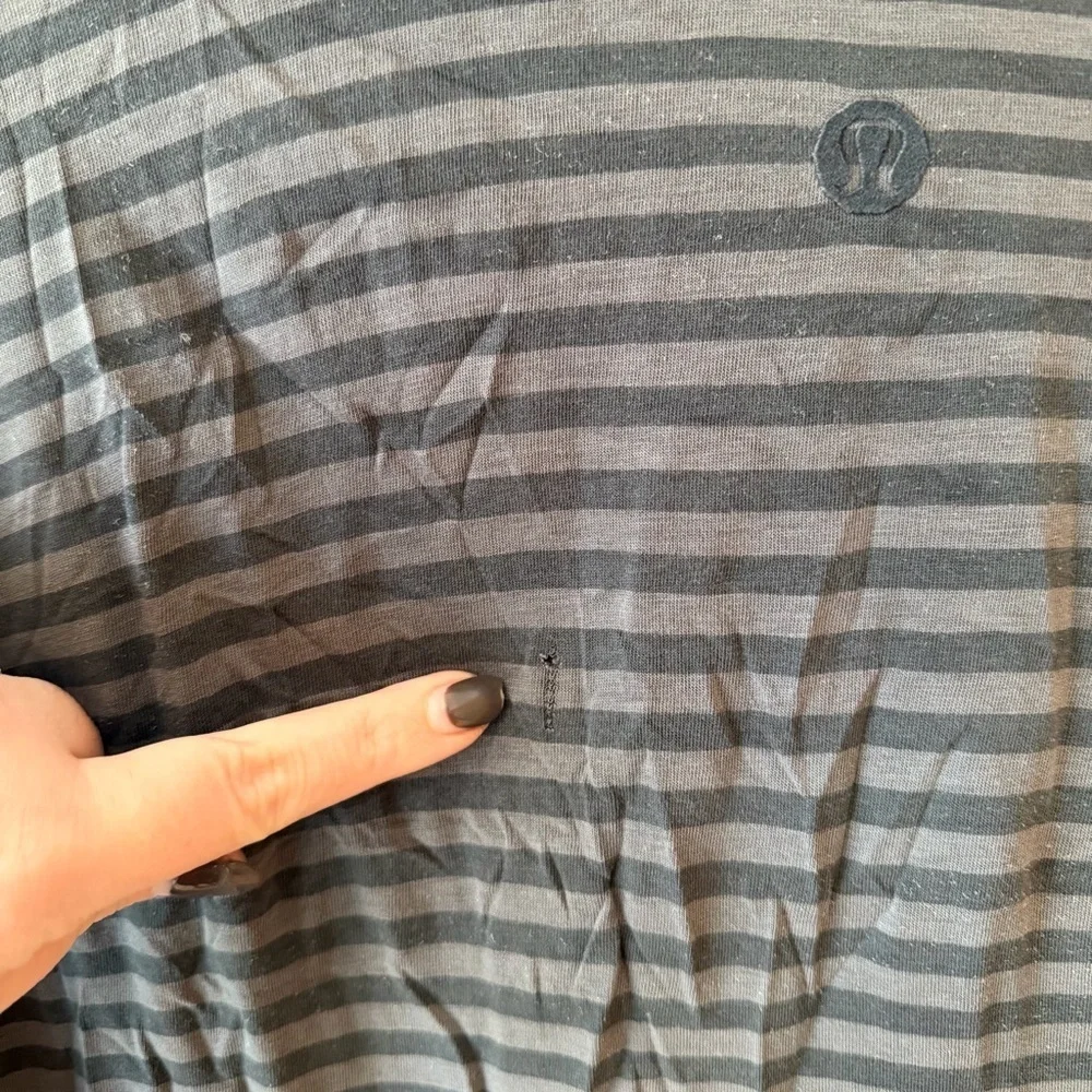 Lululemon Men's Striped Collared Sweater - Charcoal. flawed see photos